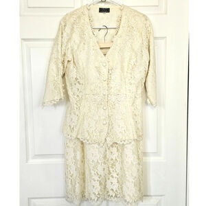 Cachet by Bari Protas Vintage Wedding Suit 9/10 Lace Jacket Skirt Ivory Classic